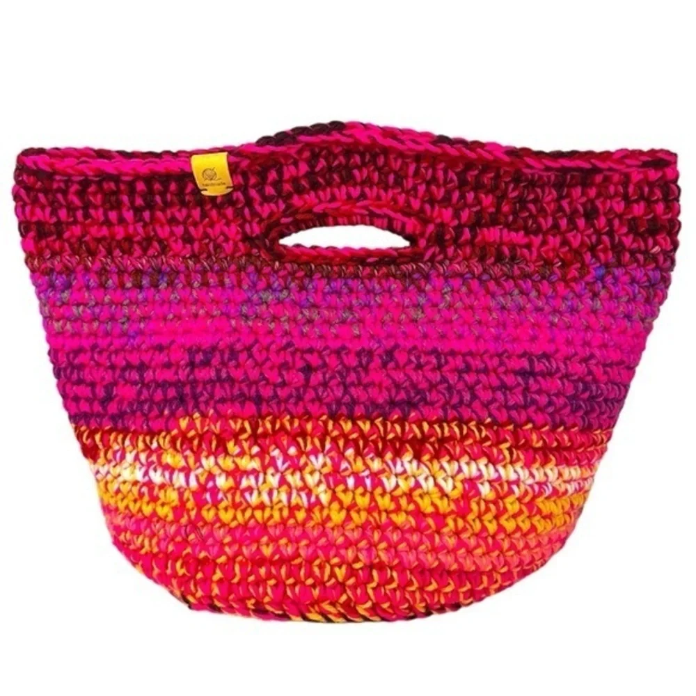 Handcrafted Multicolor Crochet Scrap Woven Tote Bag Basket Storage Handmade Knit